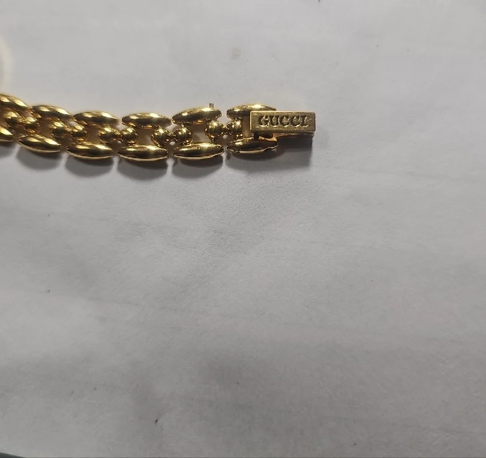 Gucci Gold Chain-Link Bracelet Watch with Silver Bezel Swiss Made